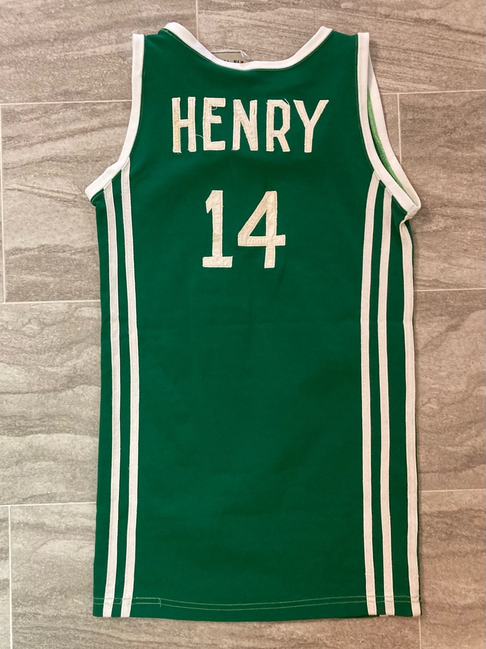 Vintage 1970s Henry #14 Team Basketball Jersey Winnipeg Manitoba Green White